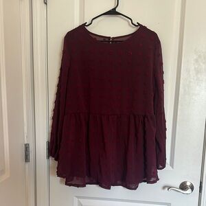 SHEIN Maroon Swiss Dot Blouse